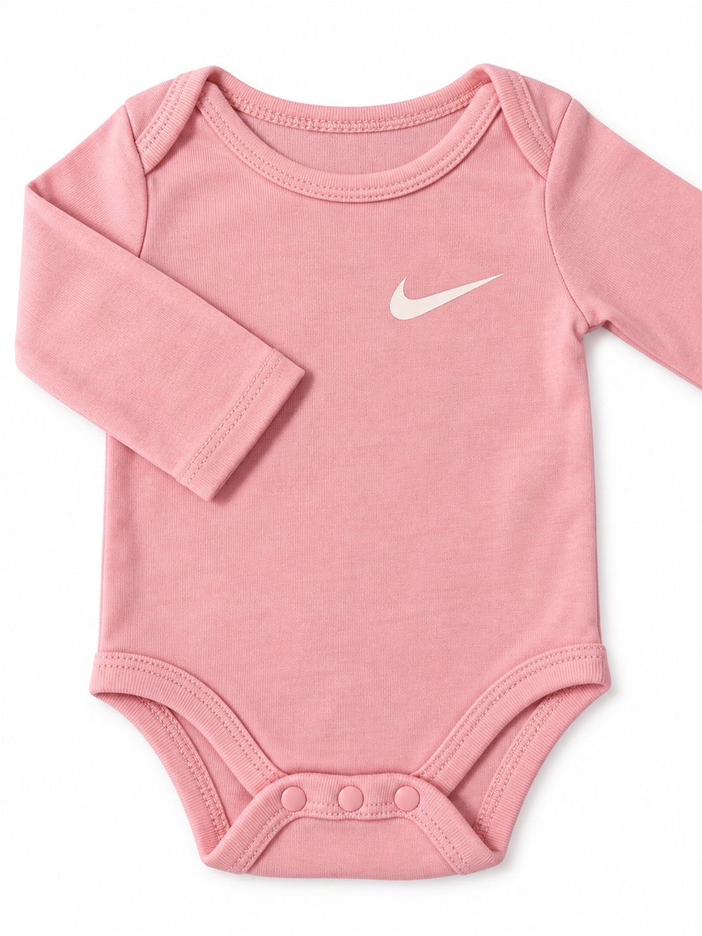 Nike Pink Long-Sleeve Baby Bodysuit with White Swoosh